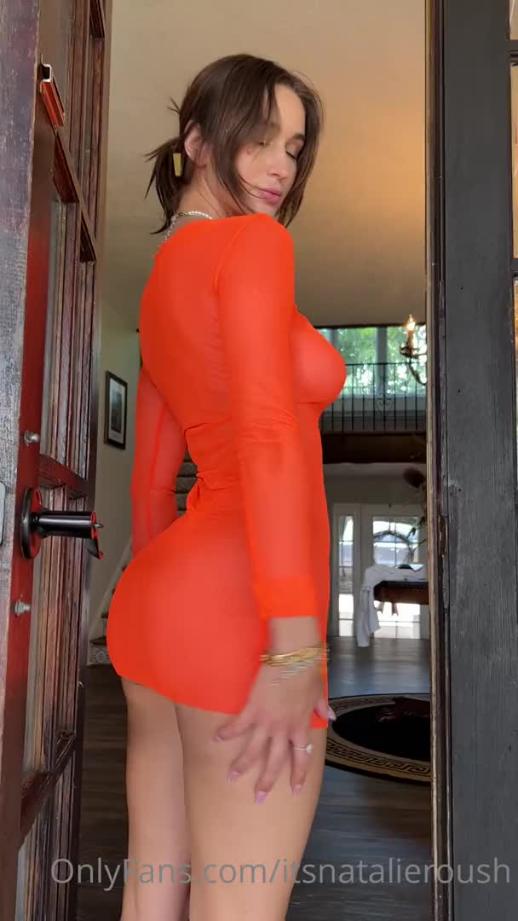 Natalie Roush See Through Orange Mesh Dress  – Onlyfans